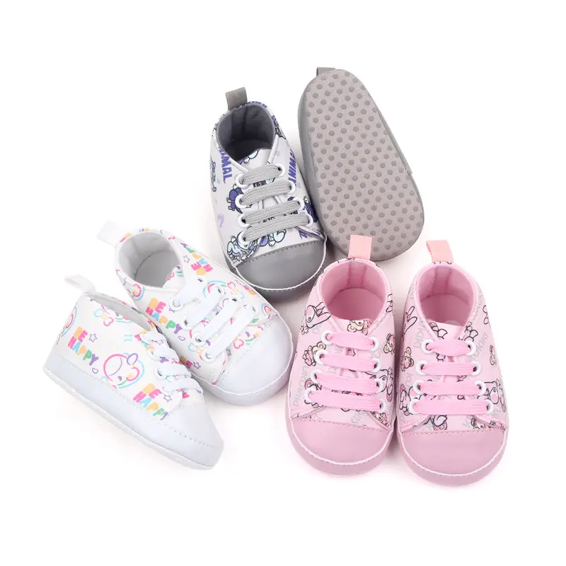 Sıcak satış toptan 0-12 aylık bebek yürüyüş ayakkabısı yumuşak tabanı ve PU kumaş deri rahat bebek bebek ayakkabısı