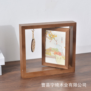 Nuevo tipo de marco de fotos de madera, marco para postales, marco de fotos de madera maciza, adorno giratorio para escritorio, marco de fotos para recuerdos de mascotas - Product Image 2