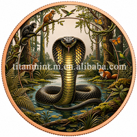 Pièce de monnaie commémorative en cuivre pur 999 de 1 oz, colorée, en relief, sur le thème de la faune, cadeau