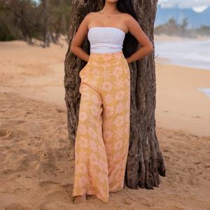 Pantalons larges à taille haute imprimés hawaïens pour femmes de haute qualité, design OEM, pantalons en lin doux pour la peau - Product Image 1