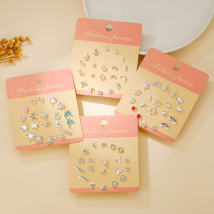 Juego de pendientes de joyería de moda, pendientes de aleación de zinc para mujer, diseño simple y elegante con formas geométricas de corazón de flor - Product Image 4