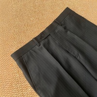 Pantalon formel pour homme MTM sur mesure, style classique, noir à rayures, taille extensible, devant plat, fermeture éclair droite