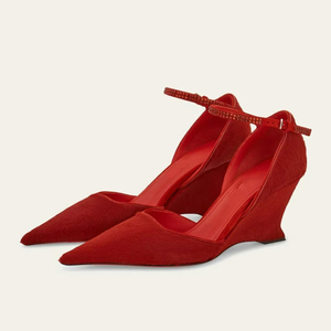 Sandalias de tacón alto con cuña y punta en pico para mujer, con logotipo personalizado, de charol, sexys, con tiras al tobillo, para verano - Product Image 2