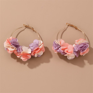 Elodie Damen Trendige Ohrringe im japanisch-koreanischen Stil, Blumenform, Zinklegierung, vergoldet, neue übertriebene Kreis-Ohrclips - Product Image 6