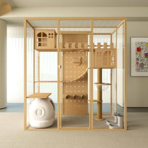 Lüks Modern şeffaf kedi Villa katı ahşap açık evcil hayvan kafesi hayvan desen kolay temiz kafes taşıyıcı ev köpekler için - Product Image 5