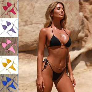 Halter Lace-up Bikini Sexy Swimsuit Strap Three-Point With Chest Pad Swimsuit Outfit Multi-Color Adjustable - Product Image 1