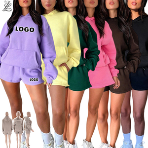 <span class=keywords><strong>Felpa</strong></span> con cappuccio a maniche lunghe tinta unita set da <span class=keywords><strong>donna</strong></span> set da <span class=keywords><strong>donna</strong></span> due pezzi alla moda <span class=keywords><strong>tuta</strong></span> da Jogger pantaloncini Casual completo - Product Image 1