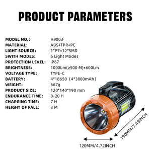 Warsun H9003 Ultra Uzun Menzilli Hızlı Şarjlı Ultra Uzun Ömürlü Kırmızı Işık Uyarı Flaşörü Patlamaya Dayanıklı Projektör - Product Image 6