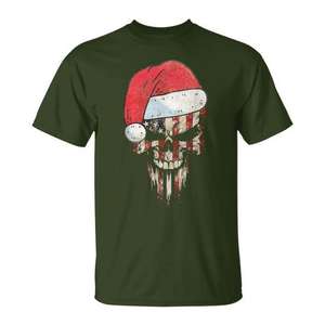 <b>Christmas</b> Santa Vintage Skull T-<b>Shirt</b> Men's Graphic <b>Tee</b> Holiday Gift - Product Image 1