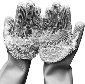 Dishwashing <b>Cleaning</b> Sponge Gloves Reusable Silicone Brush Scrubber Gloves for <b>Pet</b> Grooming <b>Bathing</b> Car Washing - Product Image 1