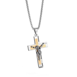 Fashion <b>Mens</b> <b>Silver</b> Chains Engraved Custom logo Jesus Cross Pendant <b>Necklace</b> - Product Image 4