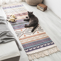 Tapis de sol en polyester tissé à poils ras, imprimé 3D, style nordique, avec pompons, tapis de chevet, moderne et simple, lavable en machine, antidérapant, en PET