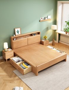 High Quality Solid Wood <b>Bed</b> <b>Frame</b> with Open Storage Headboard, Multifunctional Platform <b>Bed</b> for Bedroom Furniture - Product Image 3