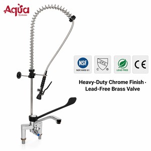 Aqua Systems Kitchen Faucet Wall <b>Mounted</b> Single Handle Pull Out <b>Spray</b> Chrome Finish Lead Free Brass Valve Contemporary Design - Product Image 1