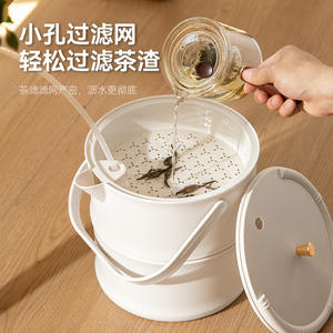 Poubelle à thé en plastique cylindrique avec couvercle, réutilisable, séparation sec/humide, poubelle de table à thé, design minimaliste, usage domestique - Product Image 2