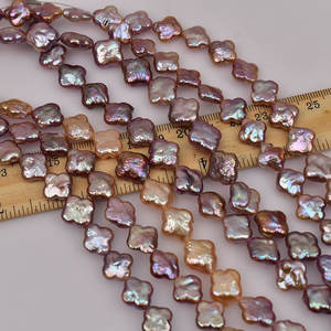 Collier et boucles d'oreilles faits à la main en trèfle baroque, accessoires, environ 13 mm, perles d'eau douce naturelles blanches, perles en vrac - Product Image 3