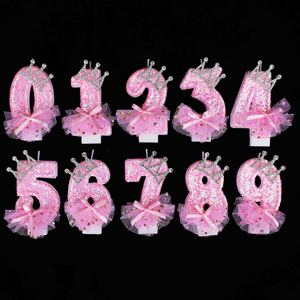 Creatieve digitale kaars jong meisje roze vlinder strik verjaardagskaars - 0-9 verjaardag jubileum feest nieuwigheid kaars - Product Image 2