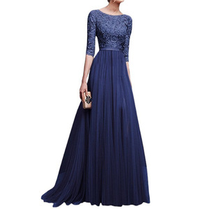 <strong>Women's</strong> Chiffon Evening Gown Long Dress O-Neck Three Quarter Sleeve For <strong>Wedding</strong> Banquet <strong>Attire</strong> Pink Color - Product Image 5