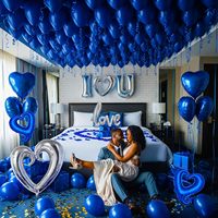 Kit de guirlande de ballons romantiques bleus pour la Saint-Valentin, ballons en feuille en forme de cœur « I Love U » + pétales de roses en soie, décoration de fête