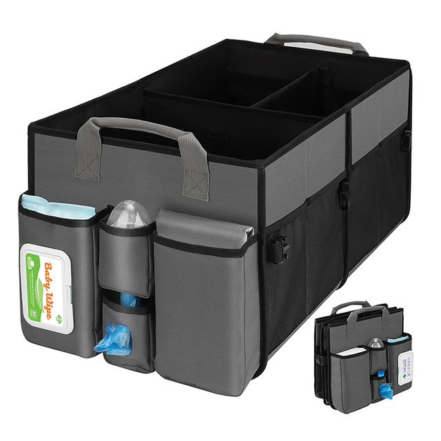 Large Capacity Baby Diaper Caddy Organizer Collapsible Trunk Car Organizer With Removable Divider Compartments