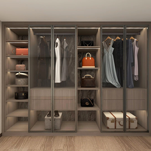 Camminata moderna nell'armadio in pannelli di particelle ad angolo camera da letto armadio modulare in vetro <span class=keywords><strong>Almira</strong></span> armadio con toletta Design - Product Image 1
