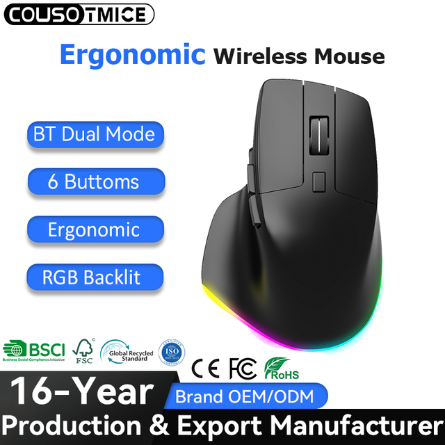 Rechargeable Bluetooth Mouse Triple Mode Gaming RGB Backlit Ergonomic Mouse Laptop 6D Office Computer Mice 2.4G Wireless Mouse