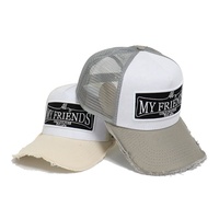 Fabricante de sombreros, superventas, gorras de camionero de perfil alto de 5 paneles, logotipo bordado personalizado, gorras de red desgastadas