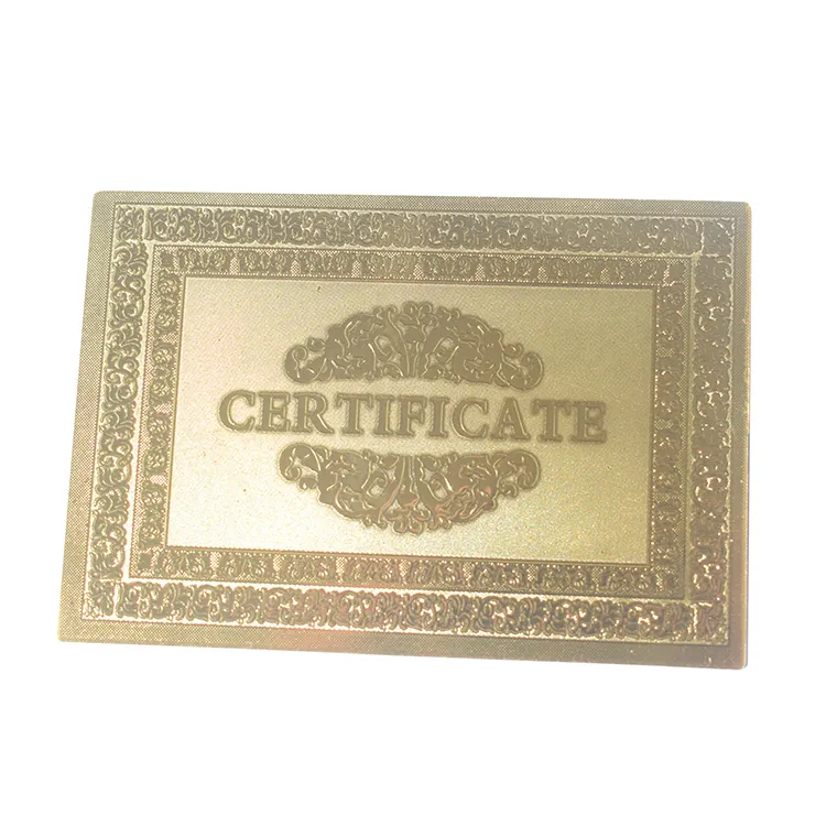 Gepersonaliseerde Aangepaste Logo Gedrukt Certificaat Duurzaam Waterdicht Custom 24K Goud Folie Certificaat Van De Vergunning