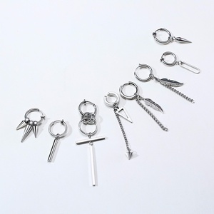 Orecchini a Cerchio Irregolari a Triangolo Lungo con Catena per Uomo, <span class=keywords><strong>Gioielli</strong></span> Rock, i Più Cool Orecchini a Clip a Conchiglia - Product Image 5