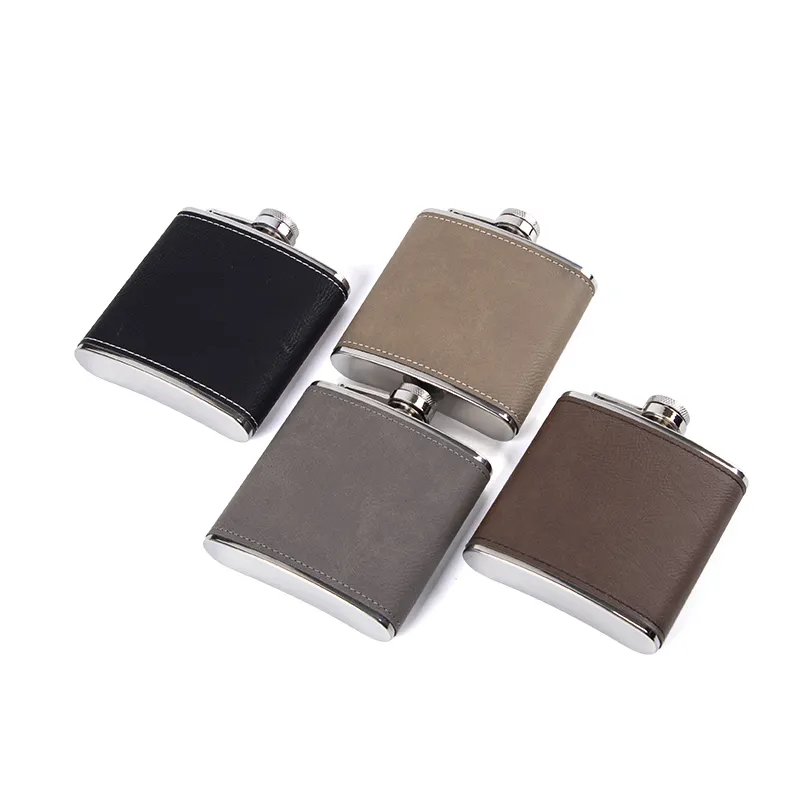 Hip Flasks PU Leather 6oz Stainless Steel Hip Flask With PU Leather Cover