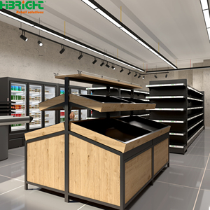 Highbright Retail Gondola <b>Shelves</b> 5-Tier Wood Solid Freestanding Heavy Duty Supermarket <b>Rack</b> with Back Vertical Display - Product Image 1