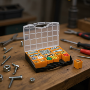Caja de Herramientas con 24 Compartimentos, Negra y Naranja, 40x38x5.7 cm, para Organizar Piezas Pequeñas y Componentes de Ferretería - Product Image 3