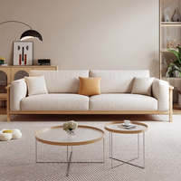 Canapé trois places en tissu moderne et contemporain avec pieds en bois, design rembourré confortable pour salon et appartement locatif