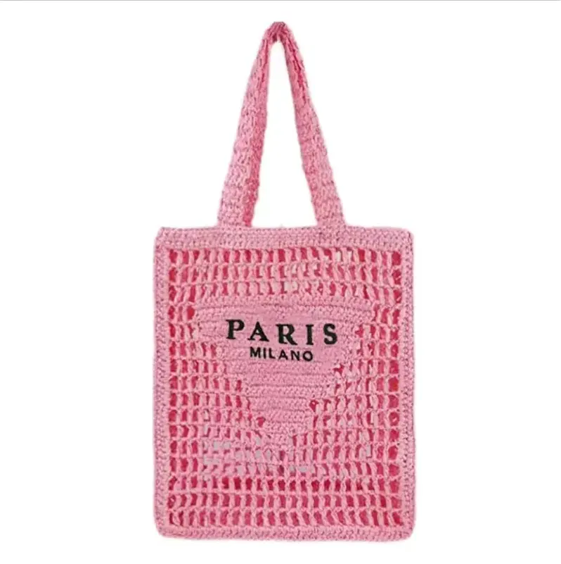 Borsa da spiaggia Vintage personalizzata borsa da donna con tessuto a mano alta in paglia con Logo ricamato alla moda per borse primavera