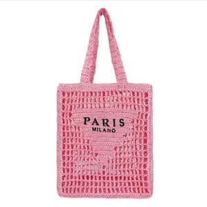 Custom Vintage Women's Beach Tote Bag High Handwoven Paper Straw Crochet Bag Embroidered Logo Fashionable Handbags Spring Dress