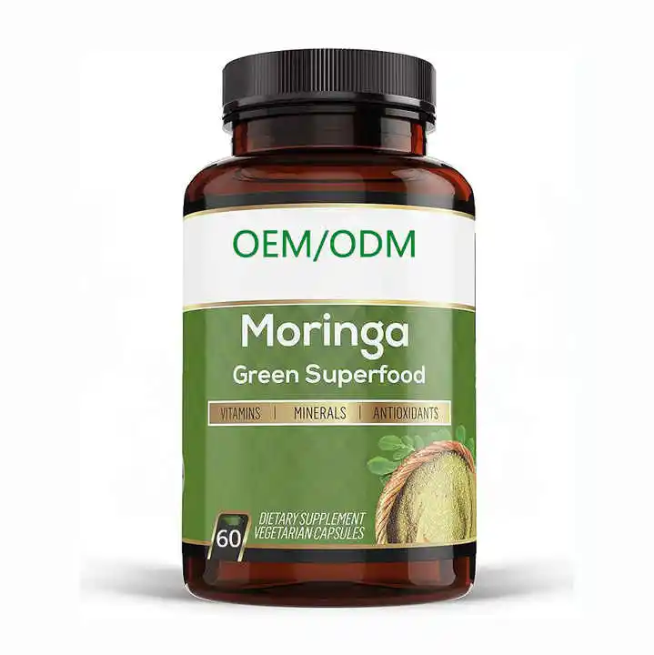 Fabrika OEM saf organik Moringa yaprağı tozu kapsül 500mg 1000mg Moringa kapsül özel etiket