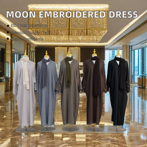 PROMISTAR <span class=keywords><strong>Mujer</strong></span> Luna Bordado EID Kimono Cardigan Transpirable Abaya Vestido Hijab Oración En Relieve Adultos Dubai - Product Image 3