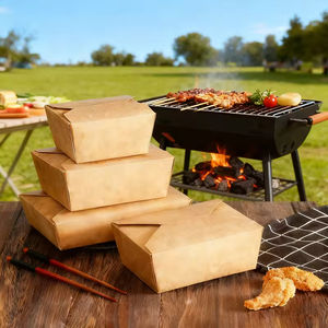 Boîte repas jetable personnalisable en papier kraft à quatre côtés pour poulet frit, emballage à emporter, snacks, cuisses de poulet, ailes de poulet - Product Image 5