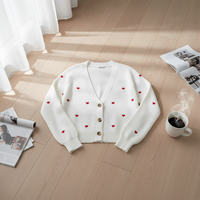 Pulls d'hiver pour femmes, mode, broderie personnalisée, motif cœur, style doux, col en V, pull en tricot ample pour femmes