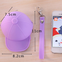 Dompet koin topi baseball warna permen kartun lucu, gantungan kunci mini, dompet wanita silikon