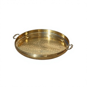 Plateau de service rond de qualité supérieure en laiton couleur or pour servir des friandises, pour usage domestique et hôtelier - Product Image 1