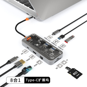 ฮับอเนกประสงค์ Type C 8 in 1 พร้อมพอร์ต LAN, HDMI 2.0, ช่องอ่านการ์ด USB และ SD  วัสดุอะลูมิเนียมอัลลอย สำหรับขยายพอร์ตแล็ปท็อป - Product Image 3