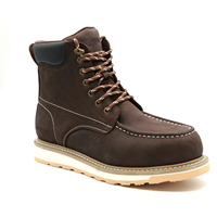Chaussures de sécurité antidérapantes en cuir Crazy Horse résistant à la perforation et à l'embout en acier imperméable en caoutchouc et ciment