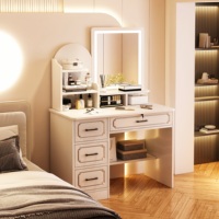 Table de maquillage moderne en bois avec miroir, bureau de coiffure spacieux à plusieurs tiroirs pour chambre à coucher
