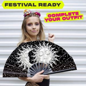 Abanico Plegable Grande con Estampado de Constelaciones de Sol y Luna, Abanico Plegable con Varillas de Bambú para Festivales, Fiestas, Cosplay, Accesorios para Fotos - Product Image 2