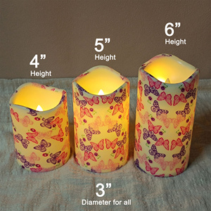 Fiori rosa e farfalle stampa LED smerlato pilastro a forma di bordo candela 3 pz fiamma tremolante Eco decorazione luce OEM ODM fabbrica - Product Image 6