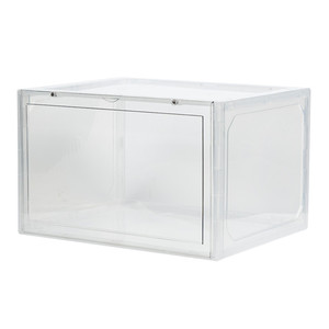 Side Open Drop Door Steady Stackable Sneakers Foldable Clear Shoe Storage Box With Magnetic Door