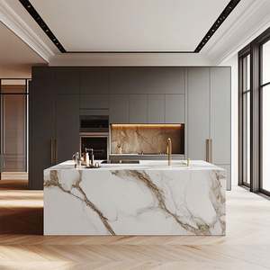 Îlot de cuisine de luxe avec armoires sur mesure de style Light-Luxury, design intégré, structure en acier inoxydable pour projets de rénovation de villas - Product Image 6