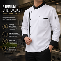 Veste de chef professionnelle blanche à manches longues avec bordure contrastante, uniforme de restaurant, veste de cuisinier, logo personnalisé, vêtements de travail pour boulangerie et restauration