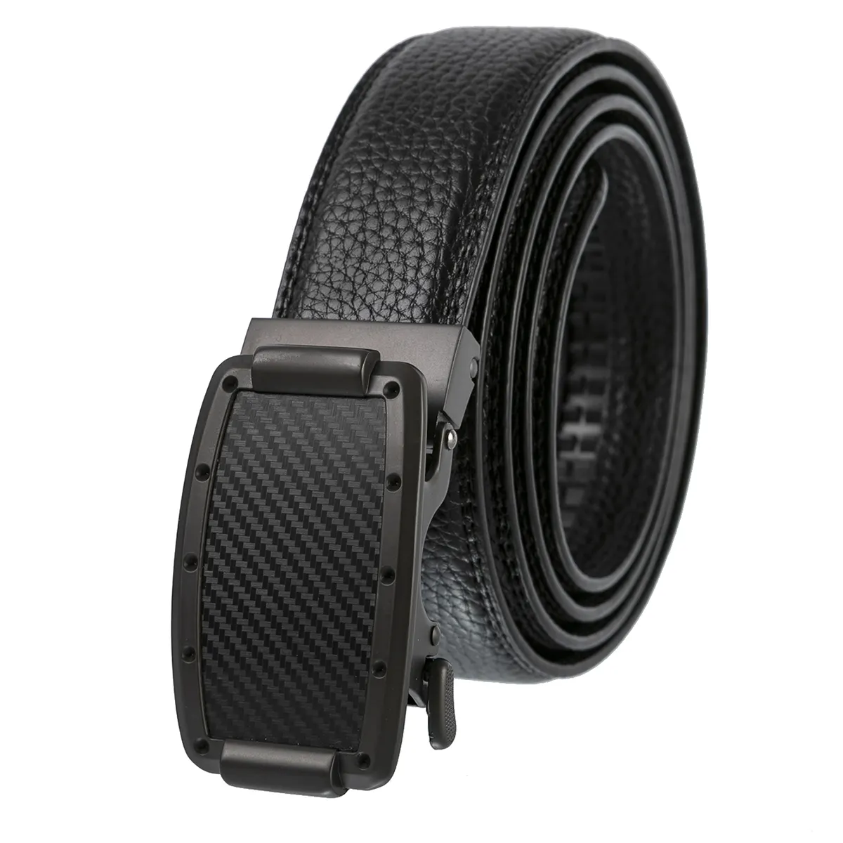 New Arrival Adjustable Fashion Business Automatic Buckle Belt Men Black Pu Leather Ratchet Belt
